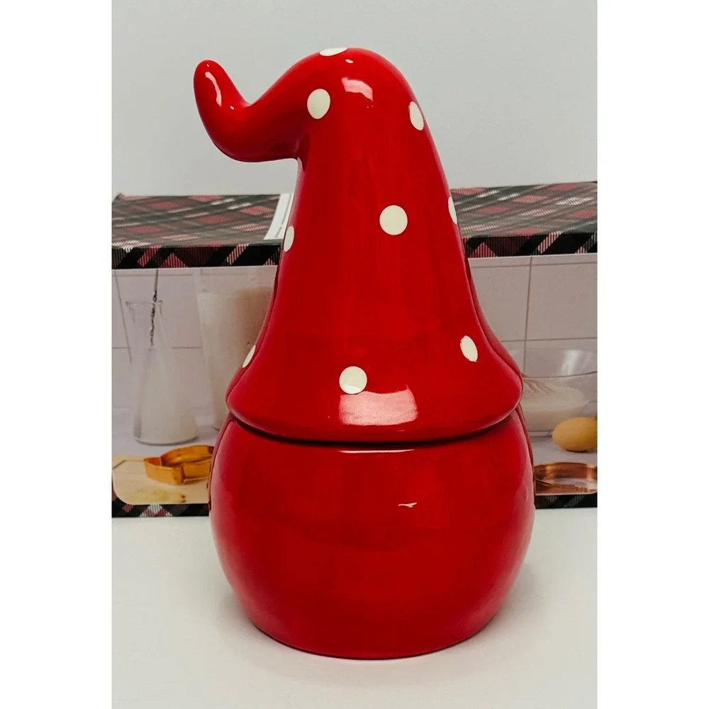CWC Cook With Color Red White 6 Piece Holiday Gnome Cookie Jar & Cutter Set New